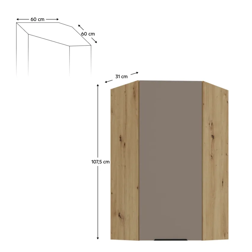 Horní rohová skříňka, sandgrau/dub artisan, FRISBO 60x60 GN-108 1F