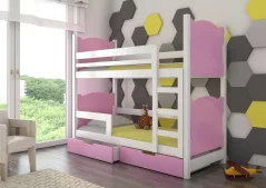 Patrová postel pro dvě osoby s matracemi MARABA bílá – růžová (81 x 160) cm
