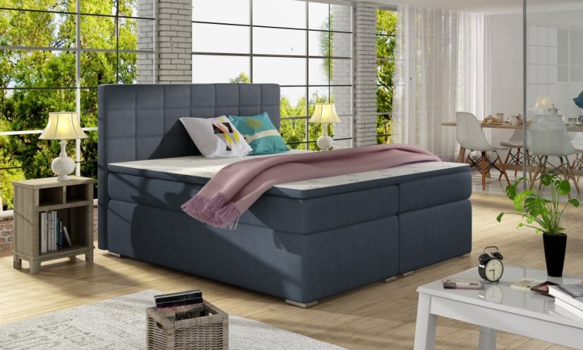 Kontinentální postel Boxspring LUCIE modrá - Vyberte rozměry: 180 x 200 cm
