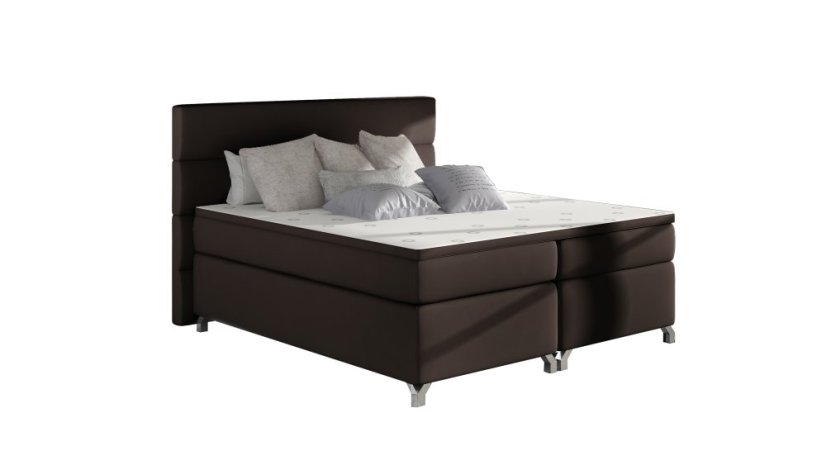 Kontinentální postel Boxspring MADEIRA hnědá ekokůže - Vyberte rozměry: 180 x 200 cm