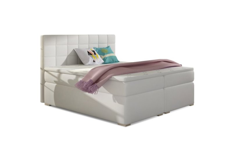Kontinentální postel Boxspring LUCIE bílá ekokůže - Vyberte rozměry: 160  x 200 cm