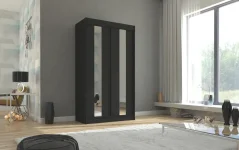 Skříň posuvná se zrcadlem BALTON 120 černá (120 x 215) cm – 6 polic pro přehledné uložení