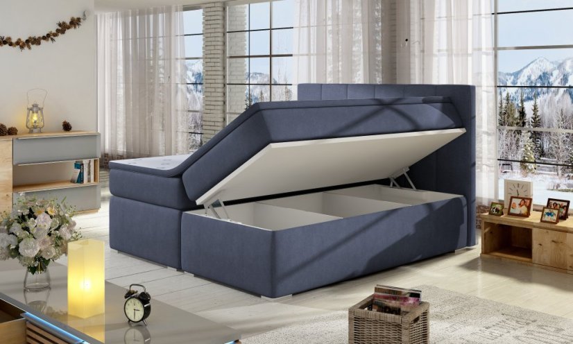 Kontinentální postel Boxspring MARIO modrá - Vyberte rozměry: 180 x 200 cm