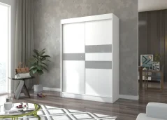 Skříň s posuvnými dveřmi a lacobelem BATIA 150 bílá (150 x 215) cm – 10 polic pro přehledné uložení