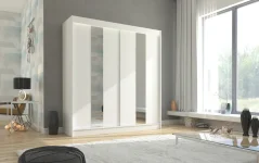 Posuvná skříň s zrcadlem BALTON 200 bílá (200 x 215) cm – 8 polic pro přehledné uložení