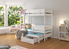 Třípatrová postel pro tři osoby ETAPO 200x90 bílá (103 x 171) cm – 2 zásuvky na lůžkoviny místo další komody