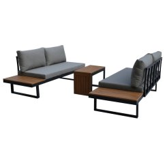 Zahradní set šedý textilen, hliník, šedá barva, polywood světle hnědá barva