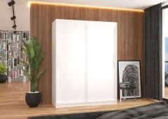 Skříň posuvná DENVER 150 bílá (150 x 200) cm – 6 polic pro přehledné uložení