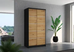 Posuvná skříň RIVA 100 černá – artisan (100 x 200) cm – 5 polic pro přehledné uložení