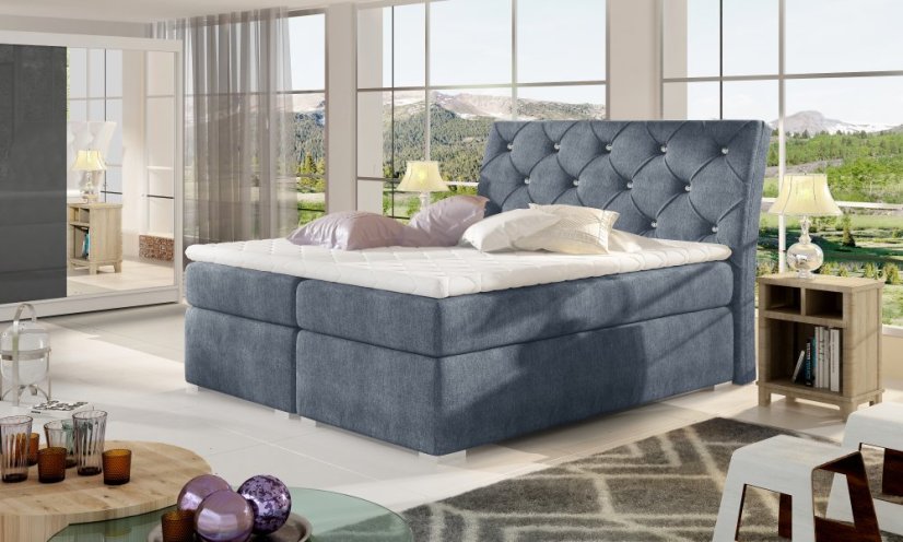 Kontinentální postel Boxspring CALVIN modrá - Vyberte rozměry: 180 x 200 cm