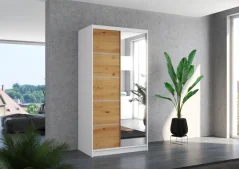 Posuvná skříň se zrcadlem ORLANDO 100 bílá – artisan (100 x 200) cm – 5 polic pro přehledné uložení