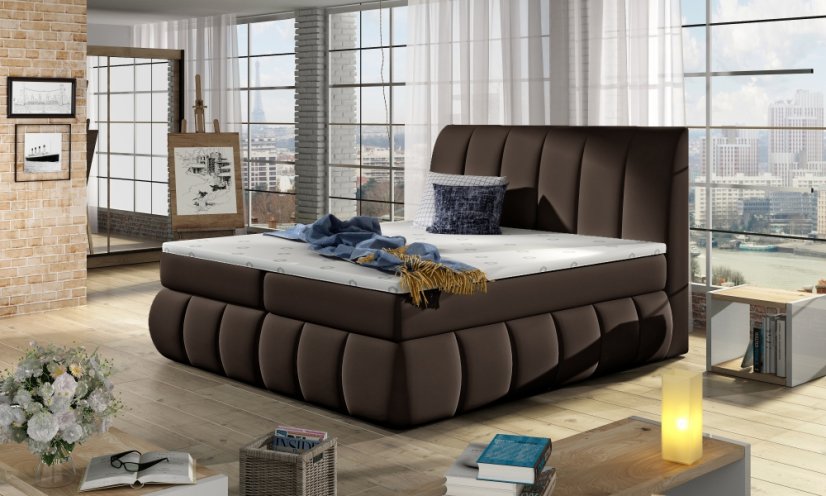 Kontinentální postel Boxspring RAVIOLI hnědá ekokůže - Vyberte rozměry: 140 x 200 cm