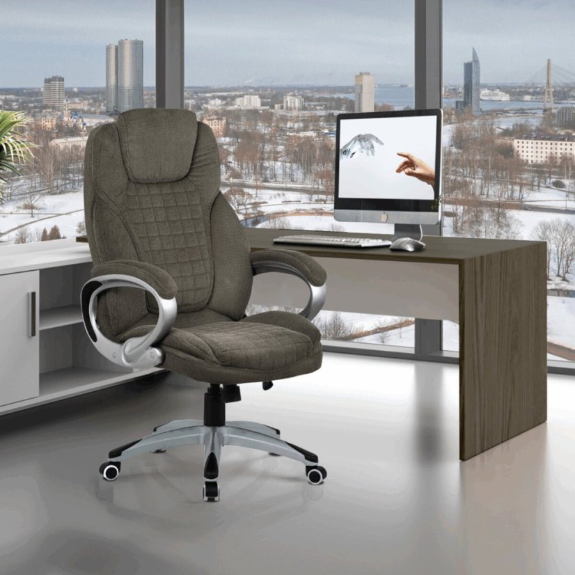 Kancelářská židle, tmavě šedá látka, kříž plastový stříbrný, houpací mechanismus