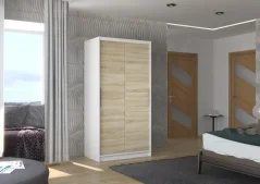 Posuvná skříň ASTEN 100 bílá – sonoma (100 x 200) cm – 5 polic pro přehledné uložení