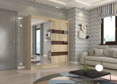 Posuvná skříň se zrcadlem a lacobelem TOURA 200 sonoma (200 x 215) cm – 8 polic pro přehledné uložení