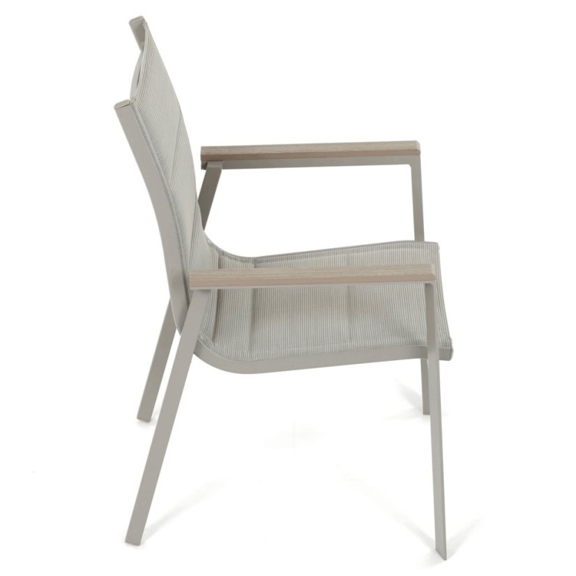 Židle zahradní béžový textilen, hliník, béžová barva, područky polywood v dekoru dubu