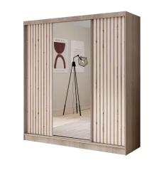 Šatní skříň s zrcadlem Ida 200 sonoma – bílá (200 x 215) cm – 8 polic pro přehledné uložení