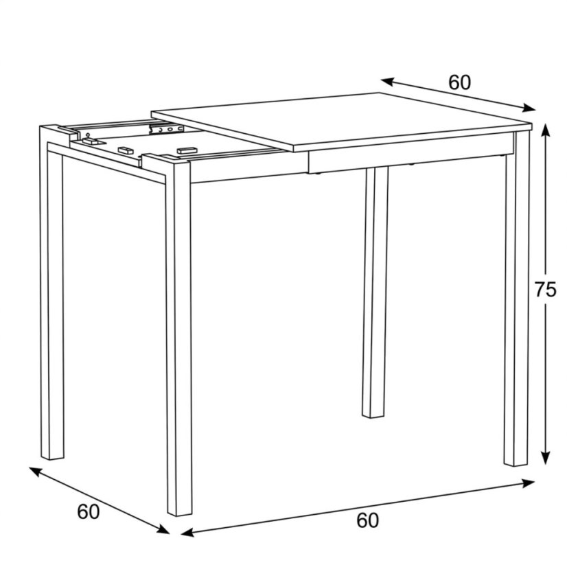 Jídelní stůl rozkládací 60-90x60 cm, melamin, dub, GDT-206 OAK - Barva (vyberte): hnědá - Barva (vyberte): hnědá#eup349726euv2