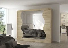 Skříň s posuvnými dveřmi a zrcadlem SHARON 250 sonoma (250 x 215) cm – 11 polic pro přehledné uložení