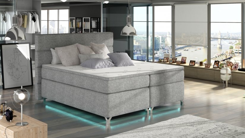 Kontinentální postel Boxspring MADEIRA šedá - Vyberte rozměry: 140 x 200 cm