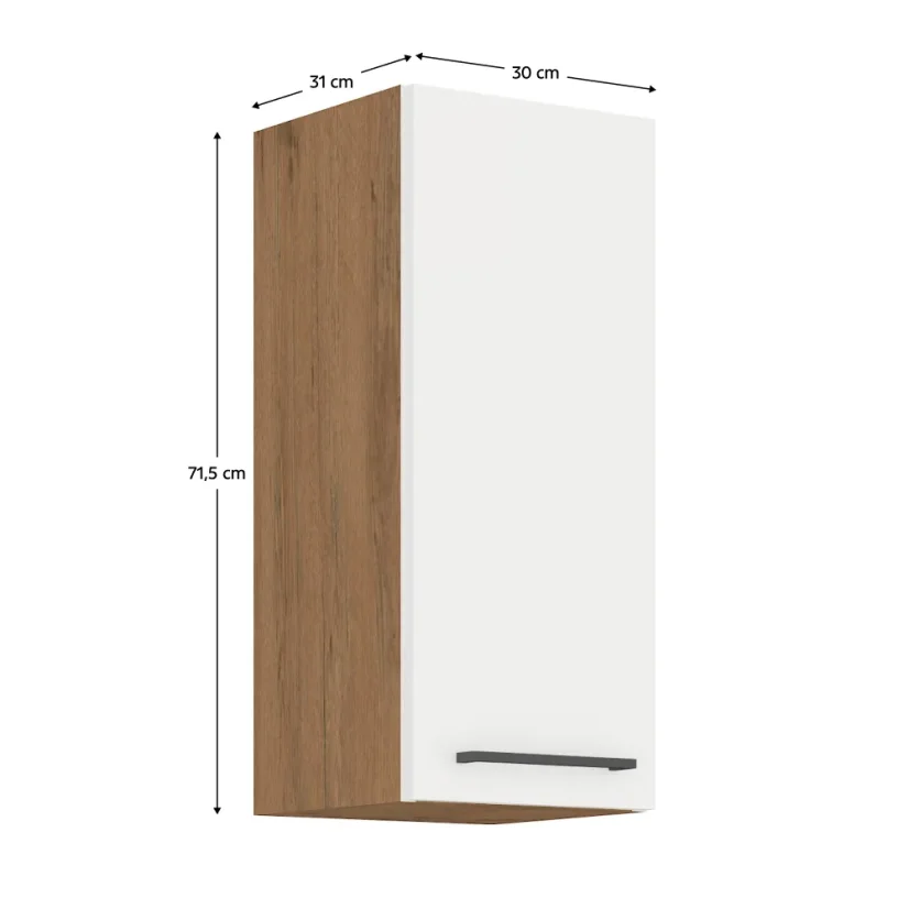Horní skříňka, dub lancelot / bílá extra vysoký lesk HG, VEGA 30 G-72 1F