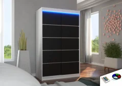 Posuvná skříň s LED osvětlením BENISSO 120 bílá – černá (120 x 200) cm – 6 polic pro přehledné uložení