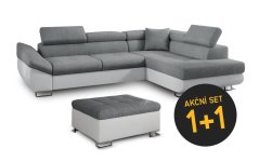 Rozkládací rohová sedačka LYON – taburet zdarma | šedá / bílá | možnost výnosu a montáže