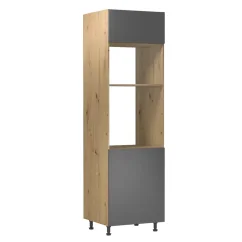 Vysoká skříňka na troubu a mikrovlnou troubu LANGEN D60PM, dub artisan / šedý mat (60 x 212) cm