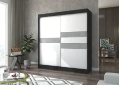 Skříň s posuvnými dveřmi a lacobelem BATIA 200 černá (200 x 215) cm – 8 polic pro přehledné uložení