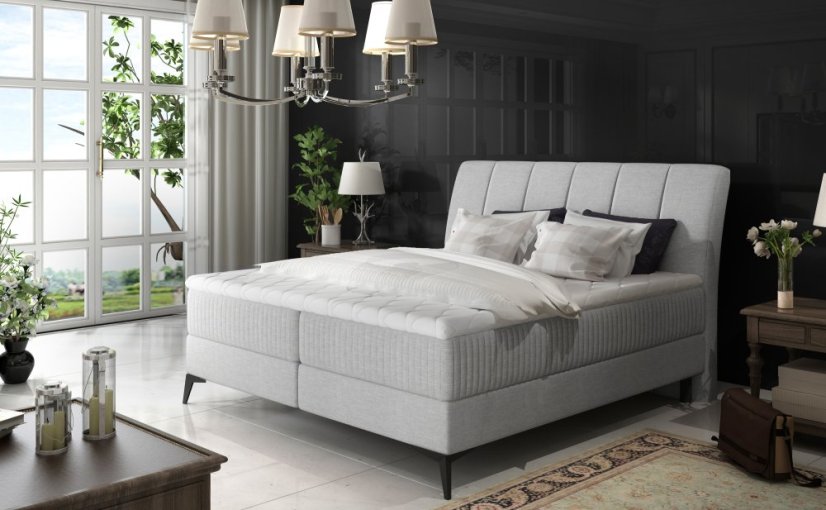 Kontinentální postel Boxspring ADELINE světle šedá - Vyberte rozměry: 140 x 200 cm