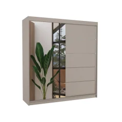Posuvná skříň se zrcadlem OLIVER 200 kašmír (200 x 215) cm – 11 polic pro přehledné uložení