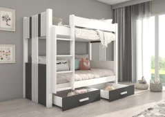 Patrová dvoulůžková postel ARTA 200x90 – antracit (214 x 103) cm – 2 zásuvky na lůžkoviny místo další komody