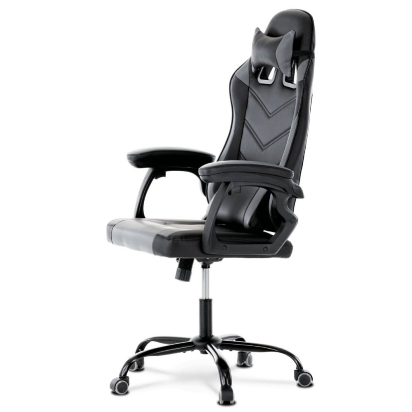 Herní křeslo, šedá a černá ekokůže, houpací mech., opěrák 135°