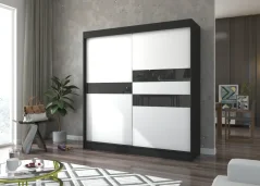 Skříň s posuvnými dveřmi a lacobelem BATIA 200 černá – varianta 2 (200 x 215) cm