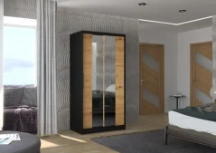 Posuvná skříň se zrcadlem DRAGONIS 100 černá – artisan (100 x 200) cm – 5 polic pro přehledné uložení