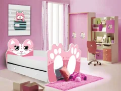 Postel s matrací a zásuvkou BEAR PINK 140x70 růžová (78 x 58) cm – 1 zásuvka na lůžkoviny místo další komody