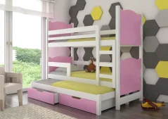 Patrová postel pro tři osoby s matracemi LETICIA bílá – růžová (81 x 160) cm