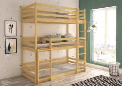 Třílůžková patrová postel TEDRO 200x90 borovice (97 x 209) cm – masivní borovicové dřevo s odolným povrchem