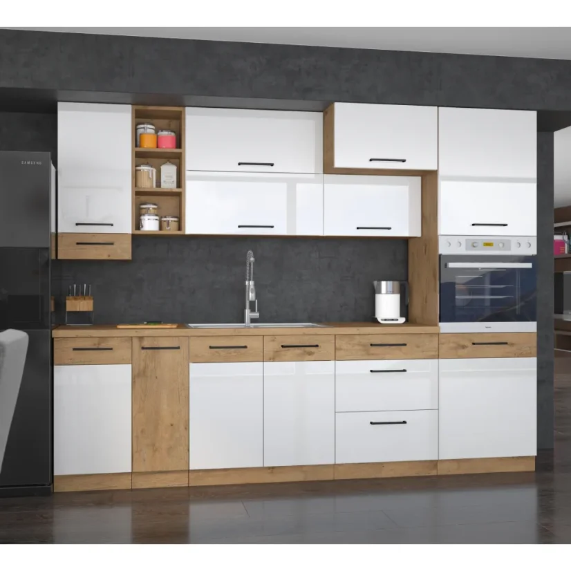 Horní skříňka, VEGA 80 Nagu-36 1F, dub lancelot / bílá extra vysoký lesk HG (80 x 36) cm