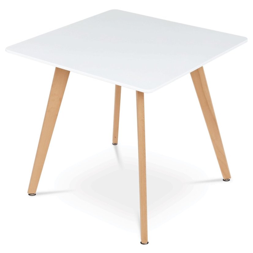 Jídelní stůl 80x80x75 cm, MDF, bílý matný lak, masiv buk