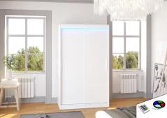 Posuvná skříň s LED osvětlením COLLIN 120 bílá (120 x 200) cm – 6 polic pro přehledné uložení