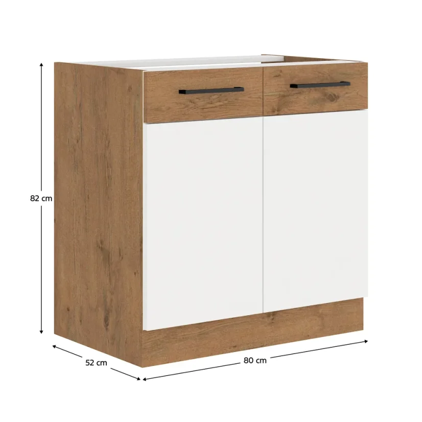 Dřezová skříňka, bílá extra vysoký lesk HG / dub lancelot, VEGA 80 ZL 2F BB