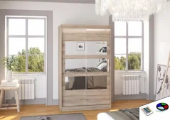 Posuvná skříň se zrcadlem a LED osvětlením KOLORADO 120 trufle (120 x 200) cm – 6 polic pro přehledné uložení