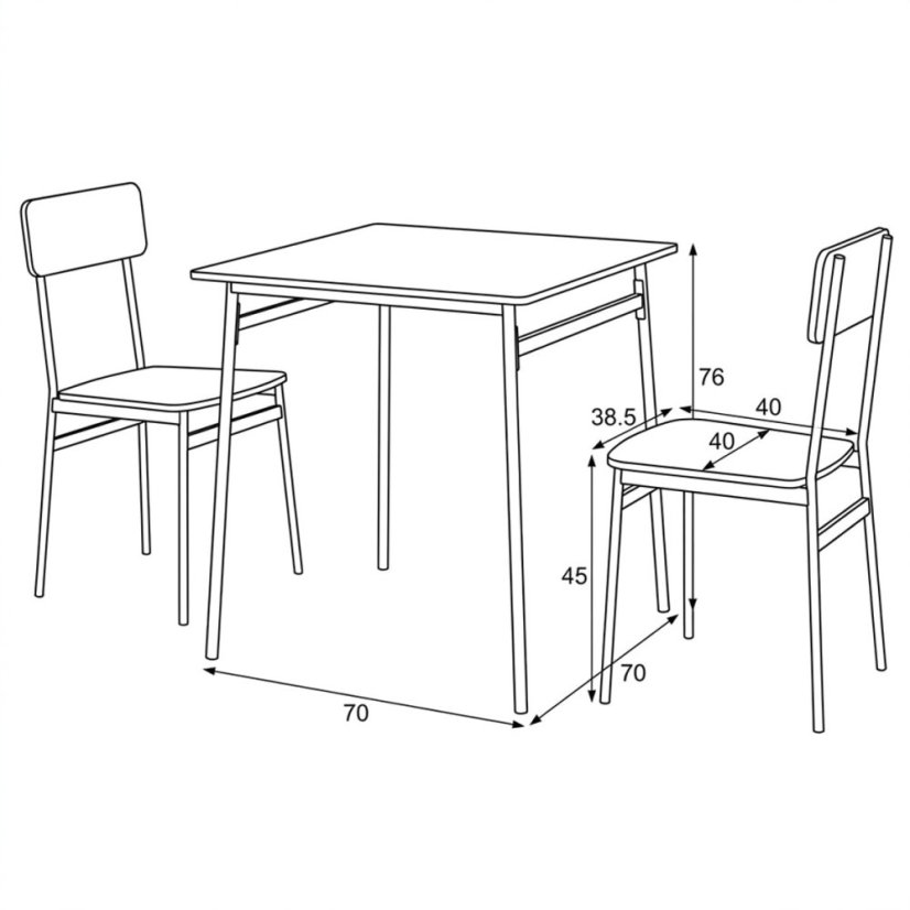 Jídelní set s 2 židlemi, 70x70x76cm, mdf, dub, AUT-O2122 OAK - Barva: hnědá#eup349661euv2