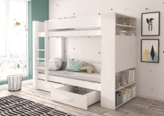 Dvoupodlažní postel pro dvě osoby GARET 180x80 bílá (94 x 160) cm – 2 zásuvky na lůžkoviny místo další komody