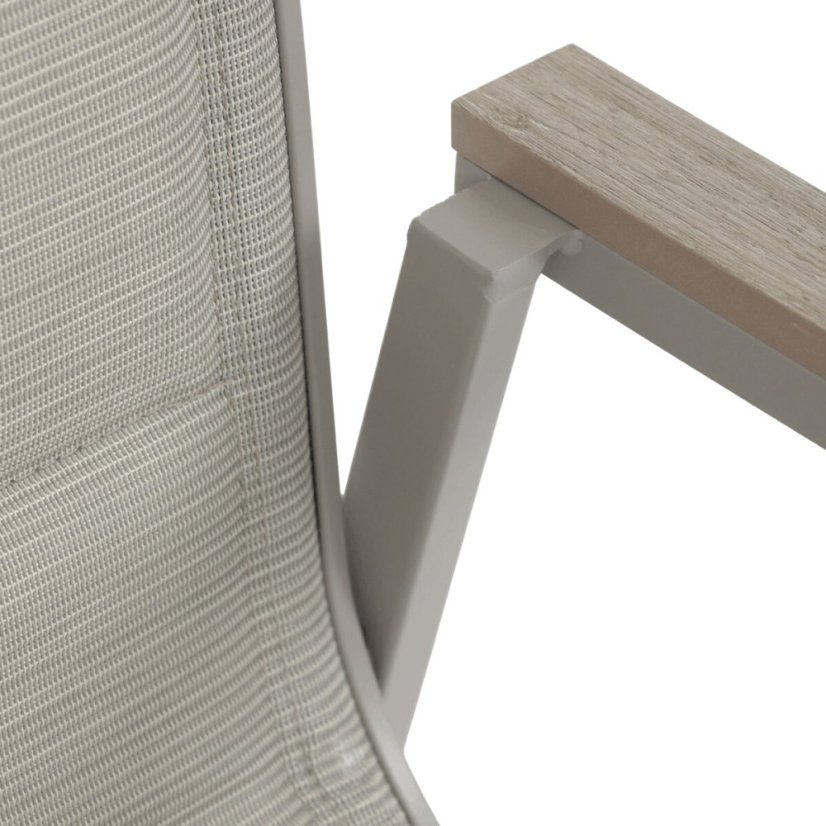 Židle zahradní béžový textilen, hliník, béžová barva, područky polywood v dekoru dubu