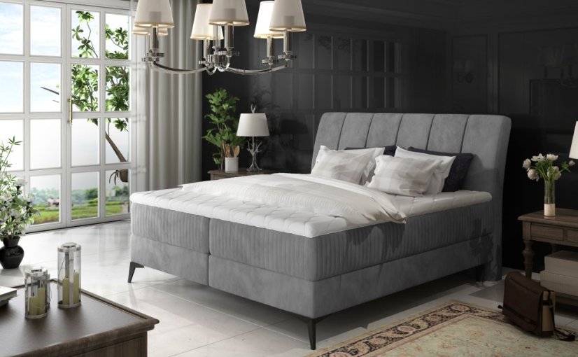Kontinentální postel Boxspring ADELINE šedá - Vyberte rozměry: 180 x 200 cm