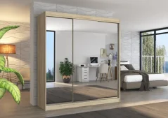 Posuvná skříň se zrcadlem AUSTIN 200 sonoma (200 x 215) cm – 11 polic pro přehledné uložení