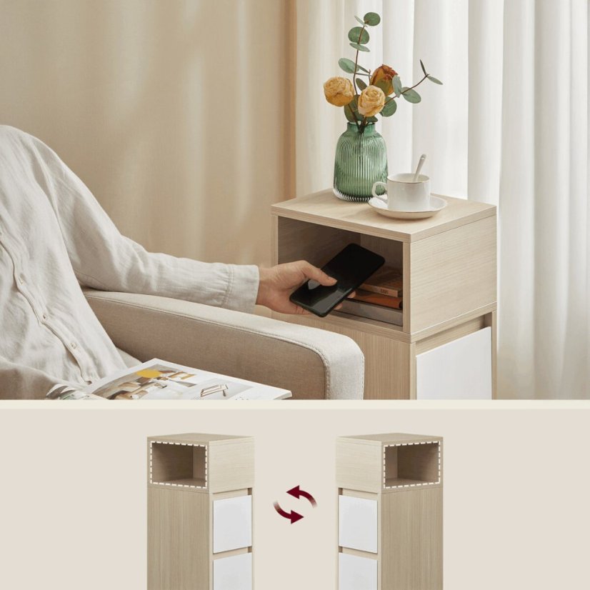 Odkládací stolek 25x30x65cm, mdf, bělený dub, ANT-E1065 BUK