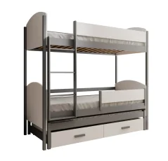 Třílůžková dětská postel Leia 180x80 – šedá (86 x 185) cm – 2 zásuvky na lůžkoviny místo další komody